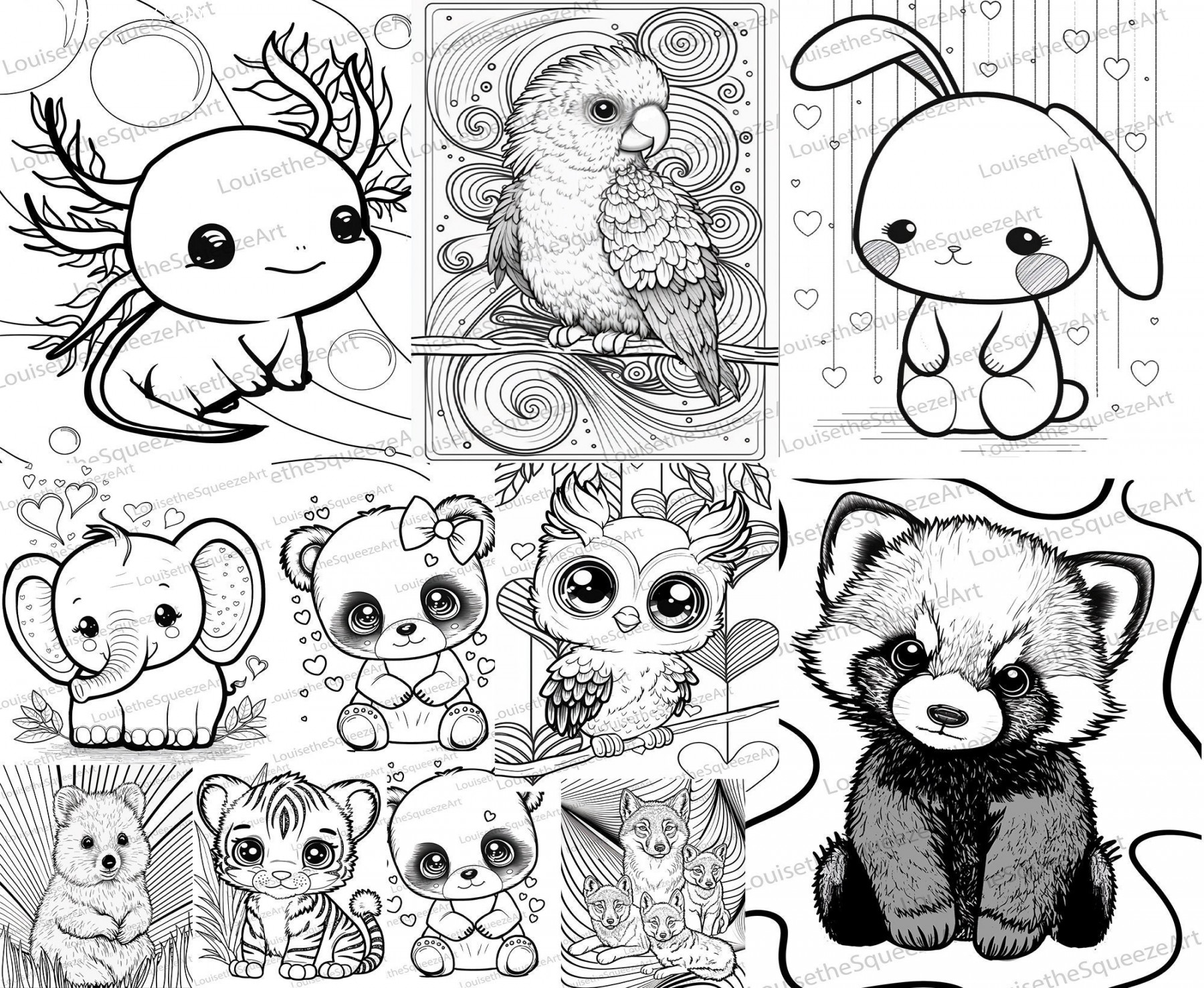 Variety Pack of Cute Animal Coloring Book Pages  - Etsy